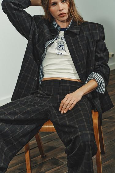 PANTALÓN TIRO ALTO CUADROS - Negro / Marrón de Zara