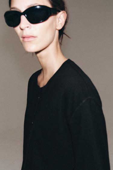 Zara LINEN BLEND HENLEY SHIRT - Black