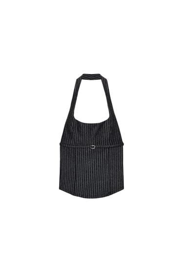 TOP HALTER INTERLOCK - Mélange scuro di Zara