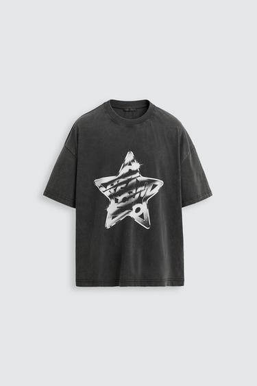 WASHED PRINT T-SHIRT - Dark anthracite by Zara