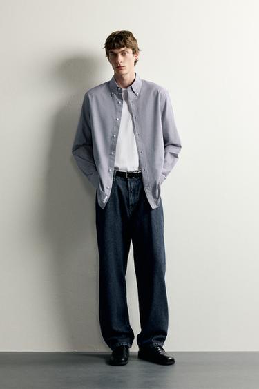 CAMISA CUADROS ALGODÓN - Azul / Blanco de Zara - Imagen 0