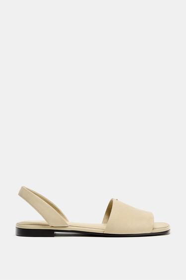 LEATHER STRAP FLAT SANDALS - Sand Brown by Zara