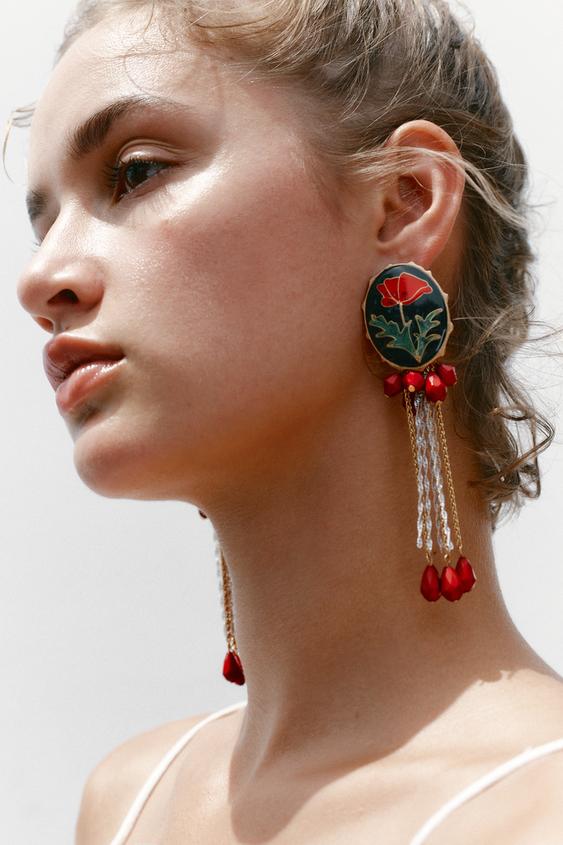 FLORAL BEADED BUTTON EARRINGS