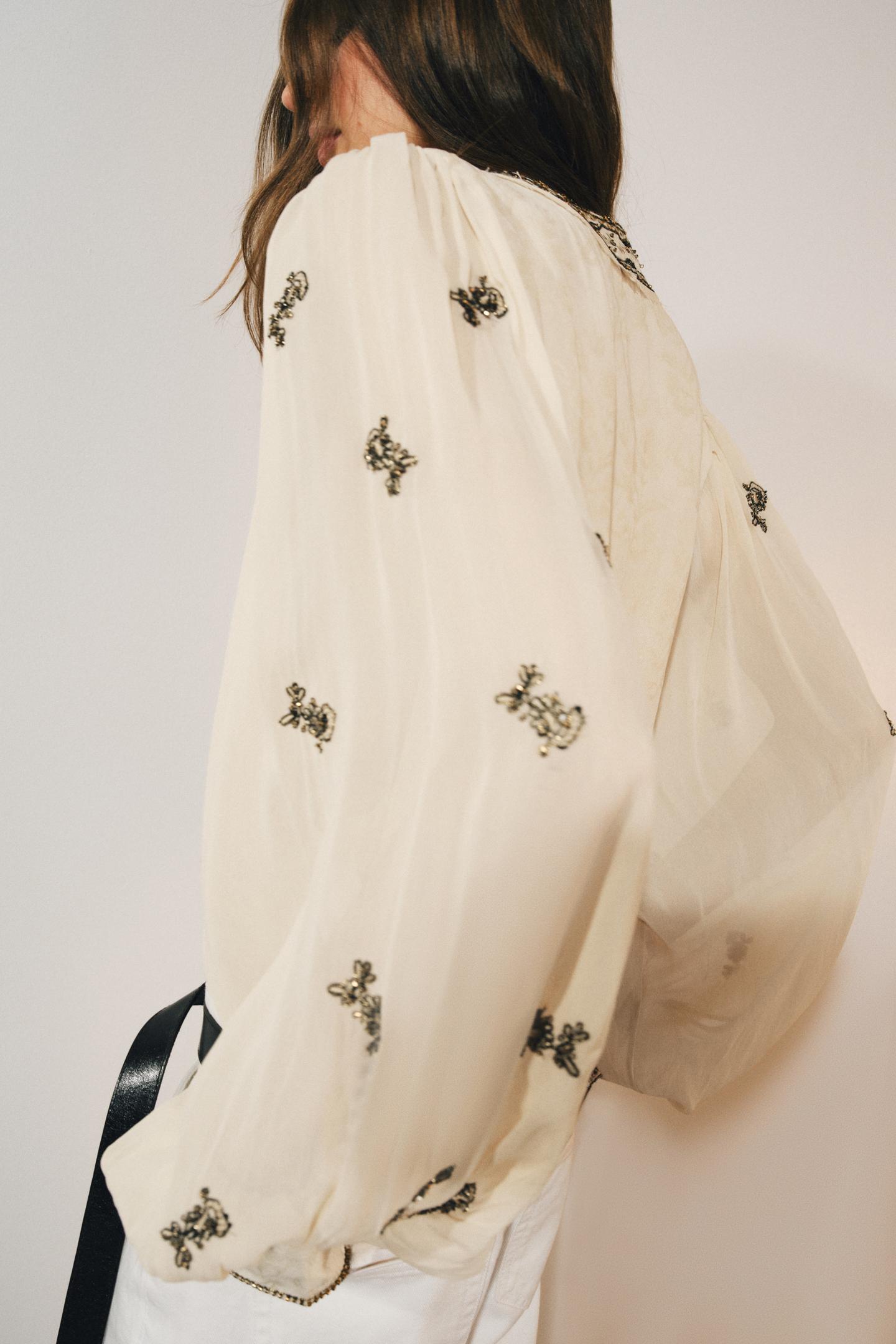 Женская блузка Zara Bead Embroidered Blouse ZW Collection, цвет: Экрю — фото 5