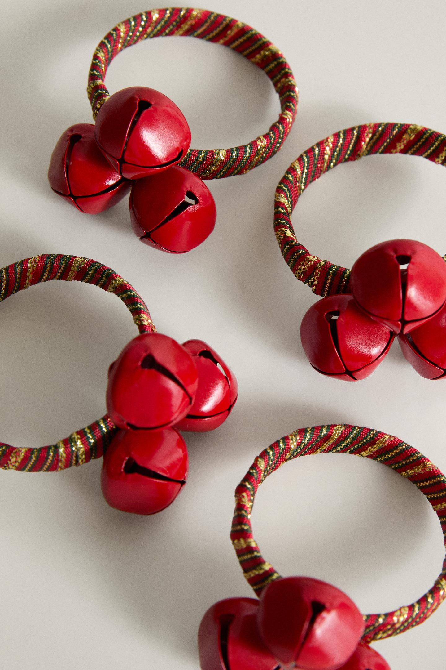 Женские аксессуары Zara Pack OF Christmas Sleigh Bell Napkin Holders (Pack OF 4), цвет: Красный — фото 4