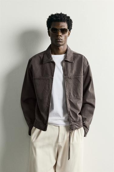 Zara REGULAR FIT ZIP-UP OVERSHIRT - Brown