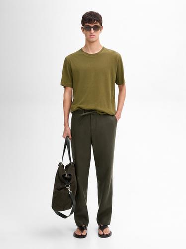 Zara Lightweight linen blend T-shirt - Mid khaki