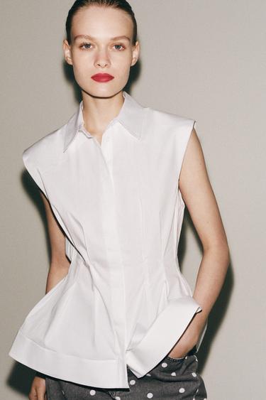 Zara PLEATED SLEEVELESS SHIRT ZW COLLECTION - White