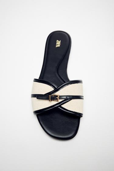 SANDALIA PLANA TEJIDO HEBILLA - Negro de Zara
