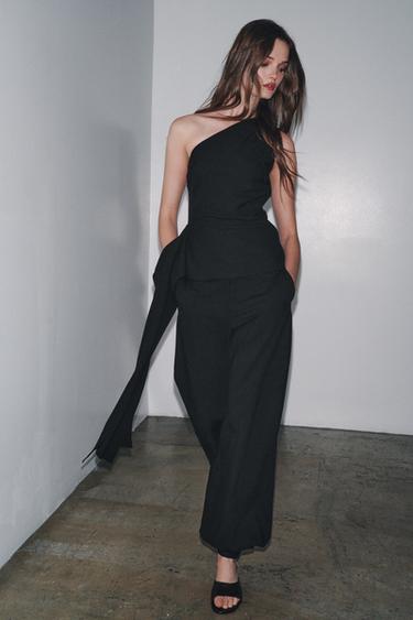 ZW COLLECTION ASYMMETRIC TOP WITH TIE - Black by Zara - Image 3