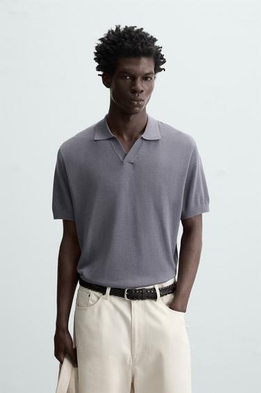 KNIT POLO SHIRT - Grey / Blue by Zara