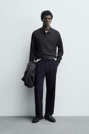 WOOL/SILK KNIT POLO SHIRT - Anthracite Grey by Zara