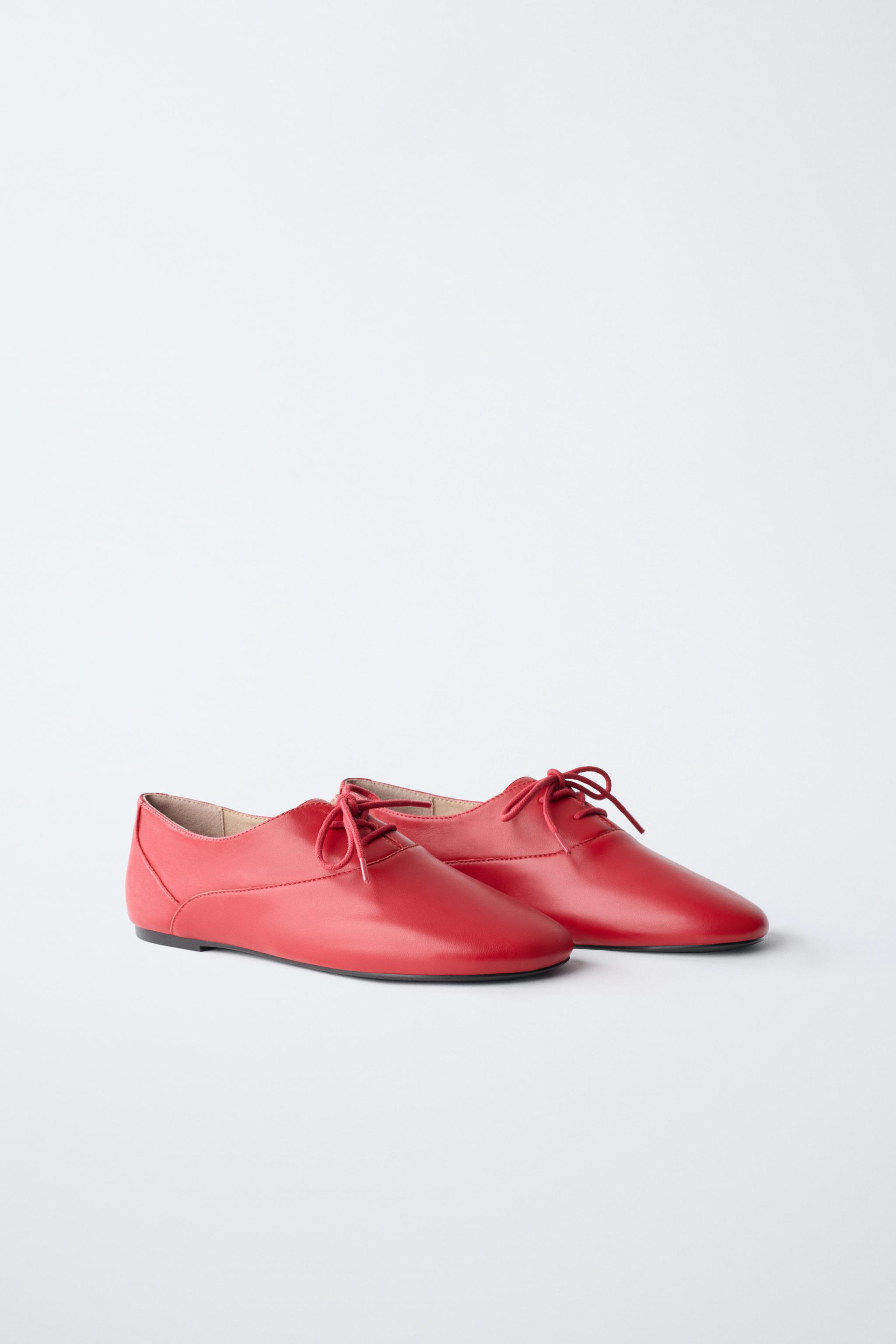 LEATHER LACE-UP BLUCHERS — Red