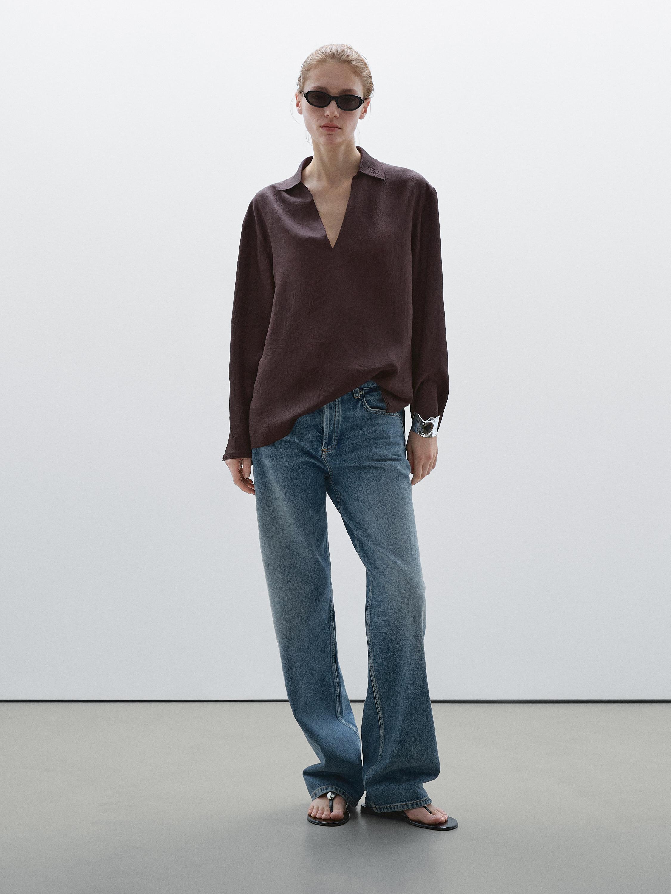 Chemise fluide à manches longues fendue