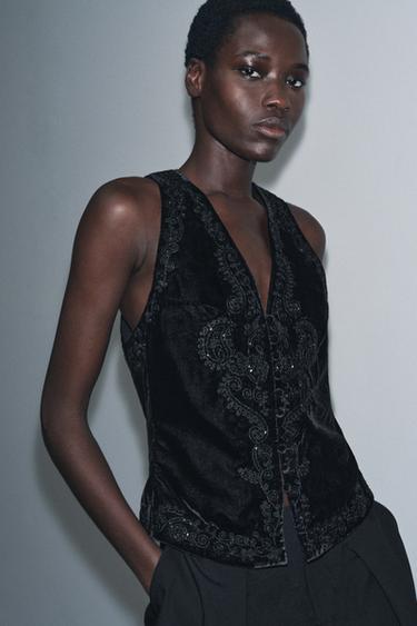 GILET RICAMATO IN VELLUTO ZW COLLECTION LIMITED EDITION - Nero di Zara
