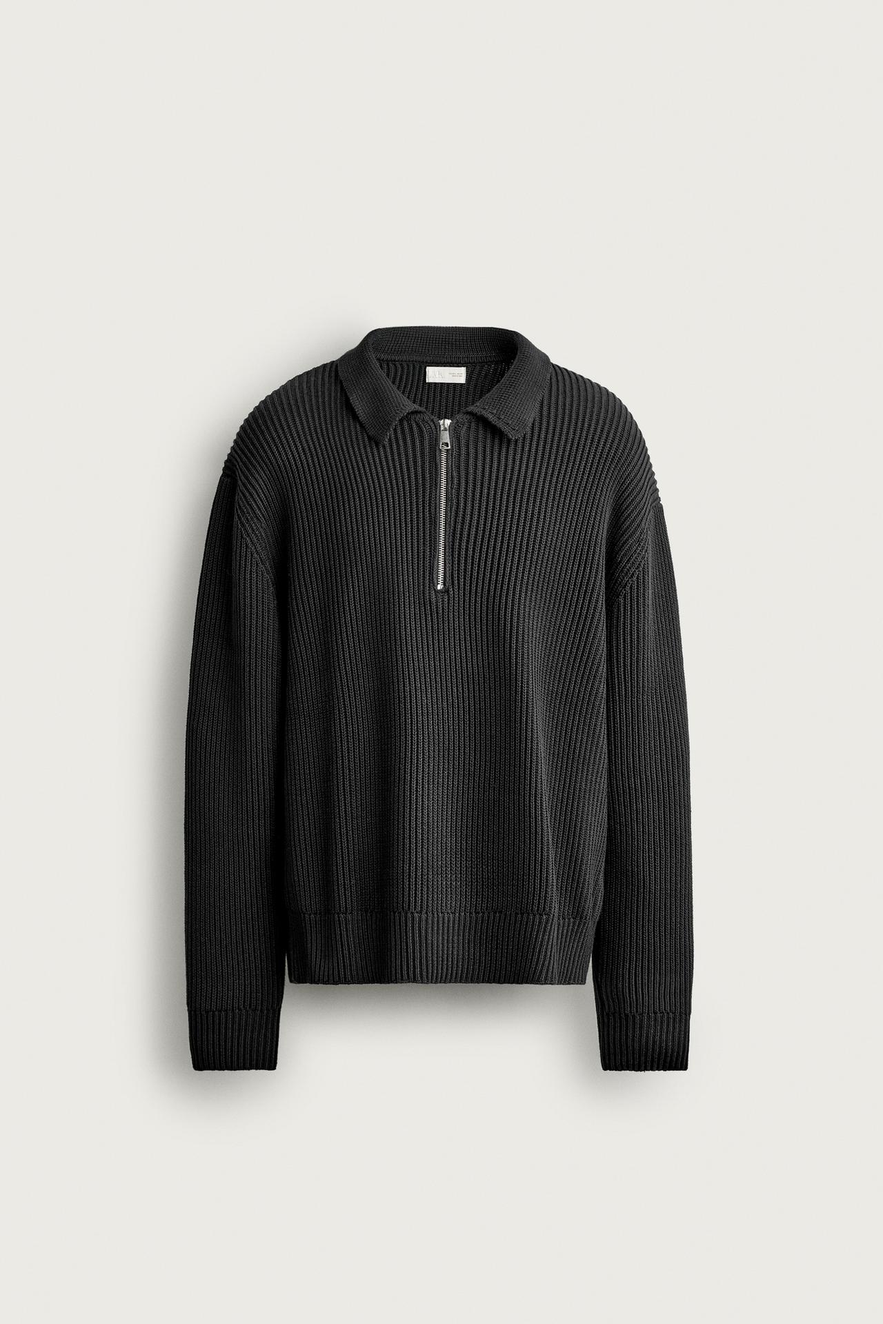QUARTER-ZIP KNIT POLO SHIRT — Black