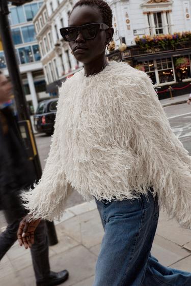 FEATHER FRINGE METALLIC THREAD JACKET - Ecru by Zara - Image 5