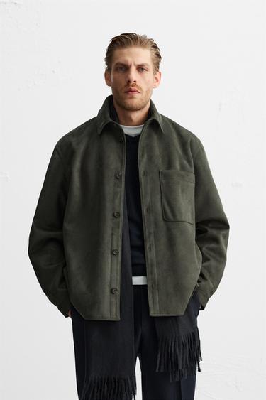 CAMISA LARGA COM EFEITO CAMURÇA - Caqui-escuro da Zara