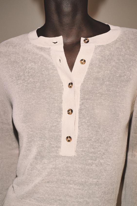 PULL EN MAILLE HENLEY - Rose craie de Zara - Image 3