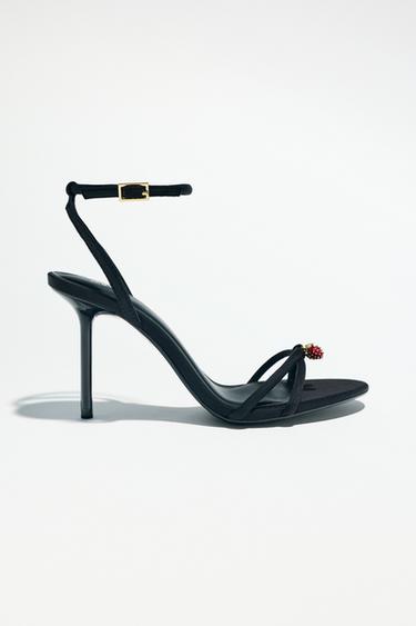 Zara 交叉帶串珠涼鞋 - 黑色