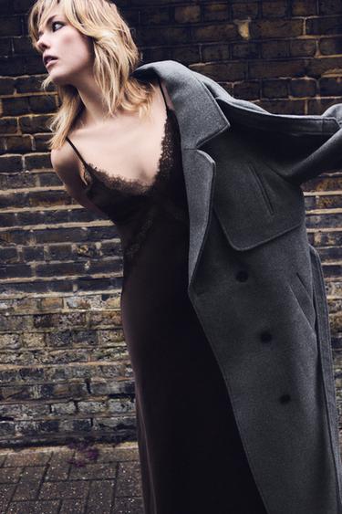 VESTIDO MIDI SATINADO ENCAJE - Cuero de Zara