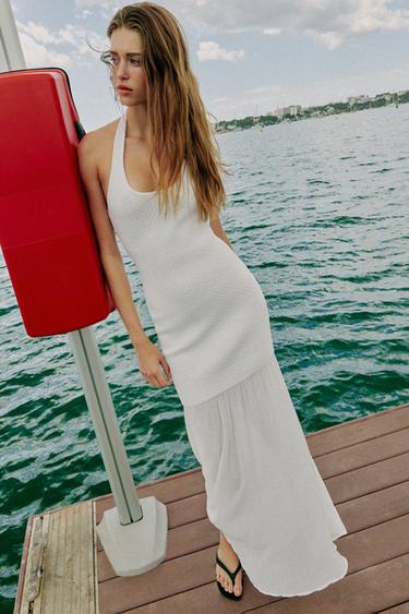 COMBINED KNIT HALTER DRESS - White by Zara
