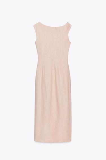 ASYMMETRIC MIDI DRESS WITH LINEN BLEND APPLIQUÉ - Peach by Zara - Image 8