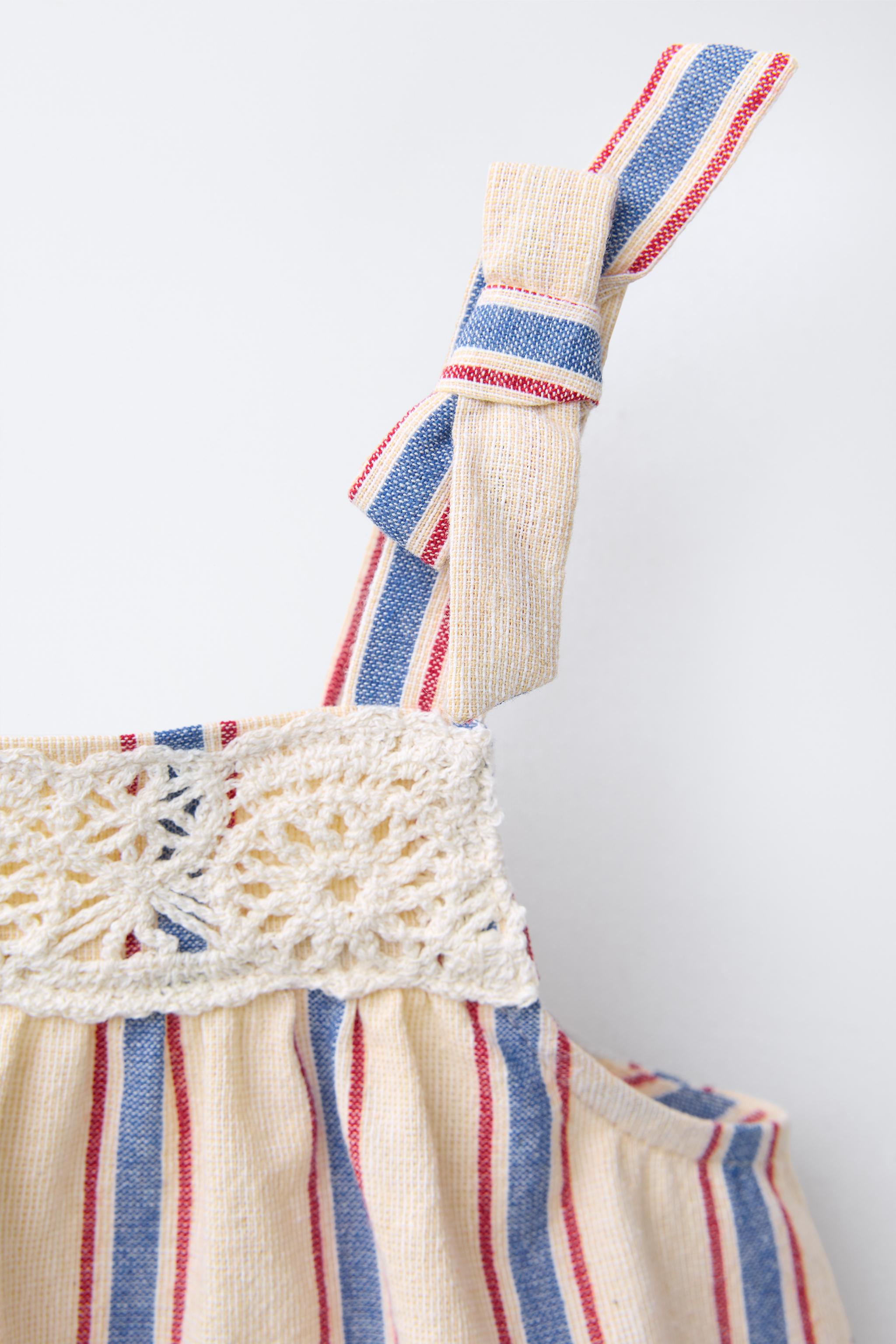 COMBINATION CROCHET KNIT STRIPED TOP