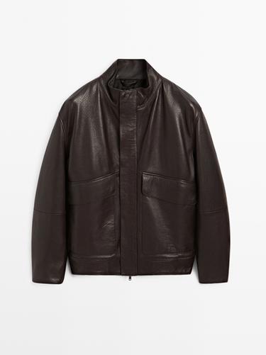 Cazadora bolsillos piel napa - Marrón de Zara