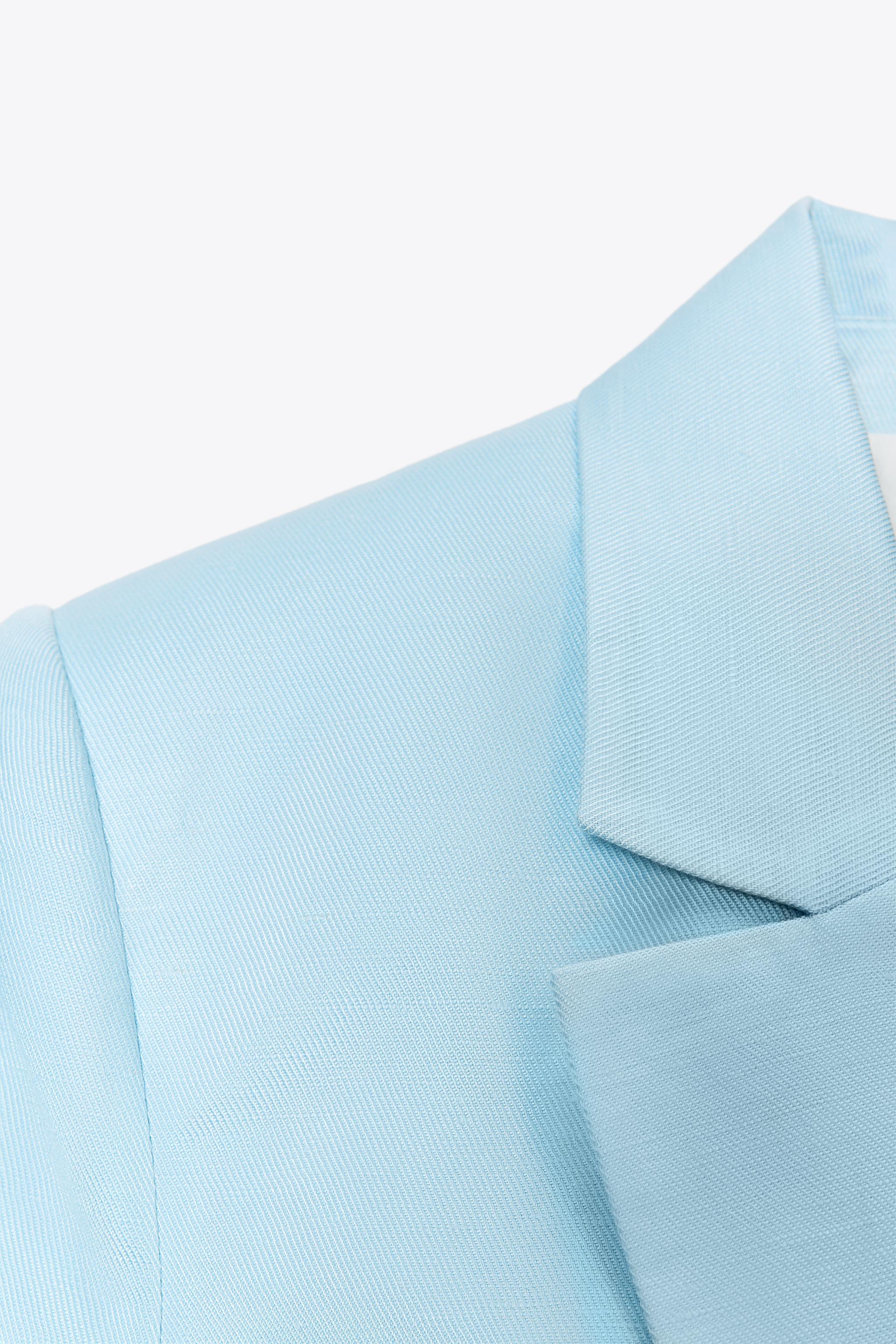 FITTED SHORT SLEEVE LINEN BLAZER - Light blue | ZARA United