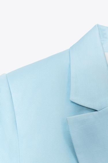 TAILORED SHORT SLEEVE LINEN BLEND BLAZER - Light blue by Zara - Image 7