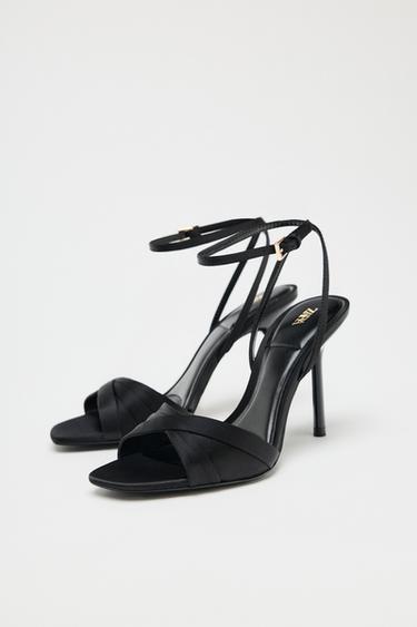SANDALES À TALON SATINÉES - Noir de Zara - Image 3