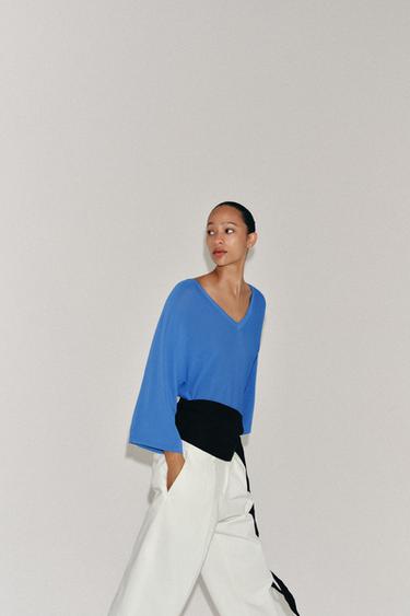 LOOSE-FIT V-NECK KNIT JUMPER - Bluish by Zara - Image 5