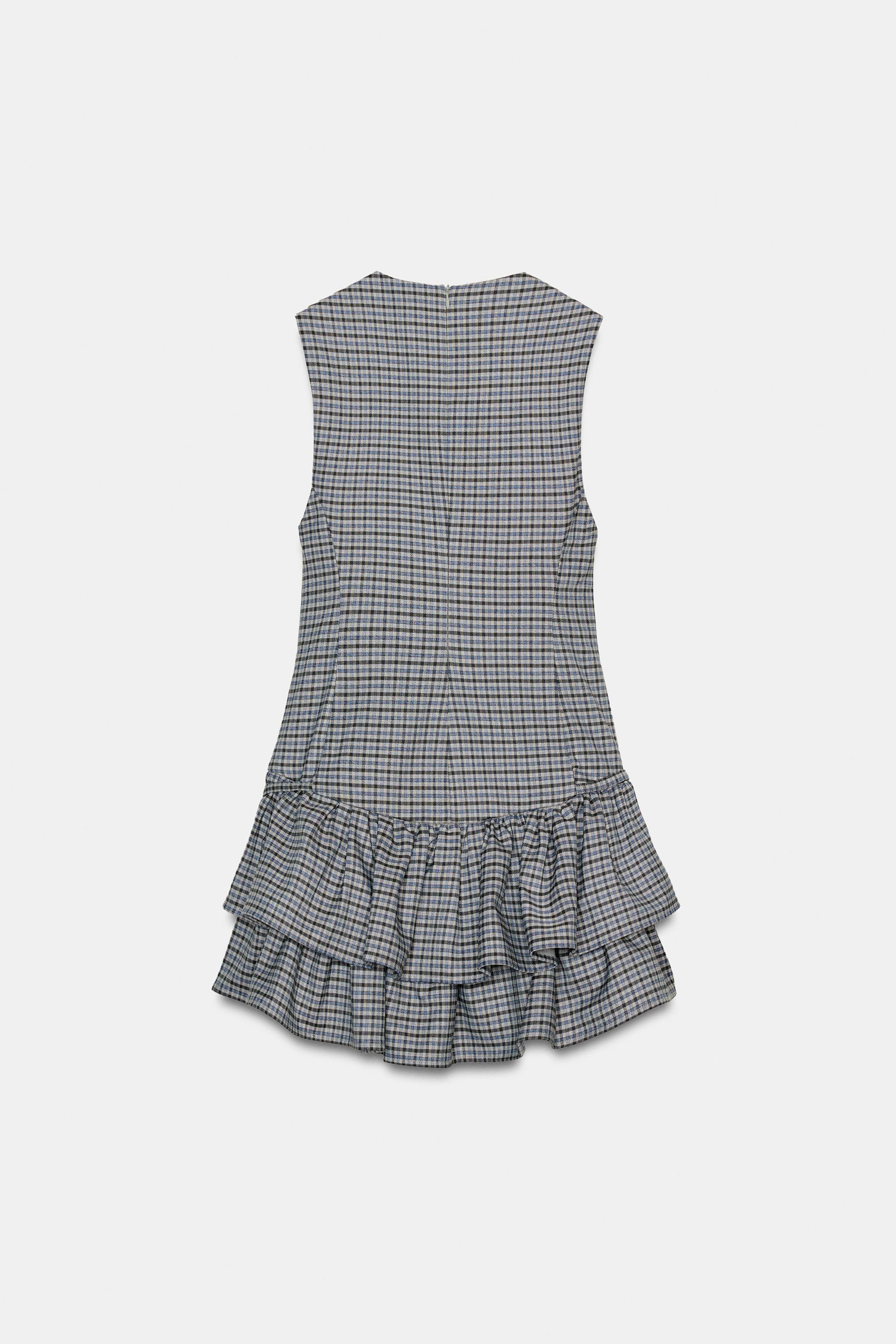 チェック柄フリル付きプレイスーツドレス - グレー/ブルー | ZARA