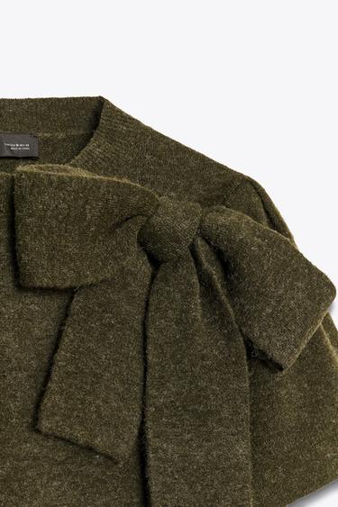 Zara BOW KNIT TOP - Green marl