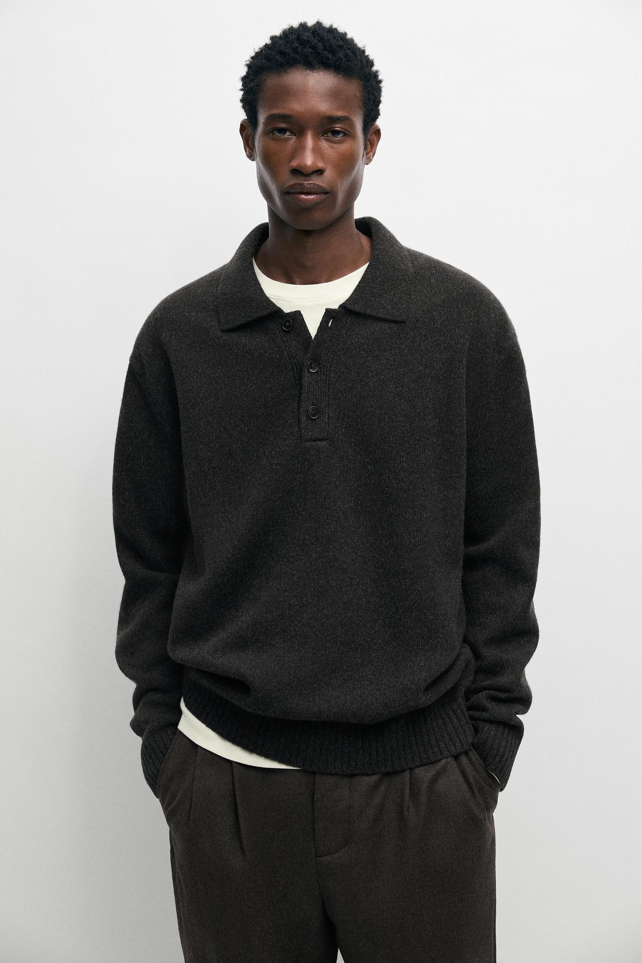100% wool knit polo sweater — 