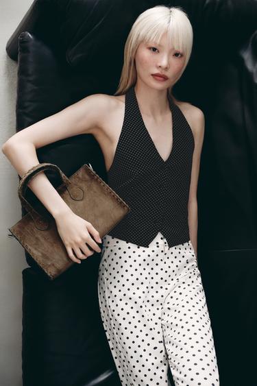 Zara 編織絨面真皮都市包 - 綠色 - 圖片 0