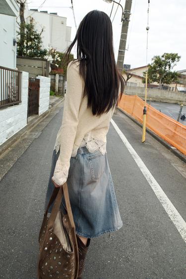 TRF ASYMMETRIC DENIM MIDI SKIRT - Blue by Zara