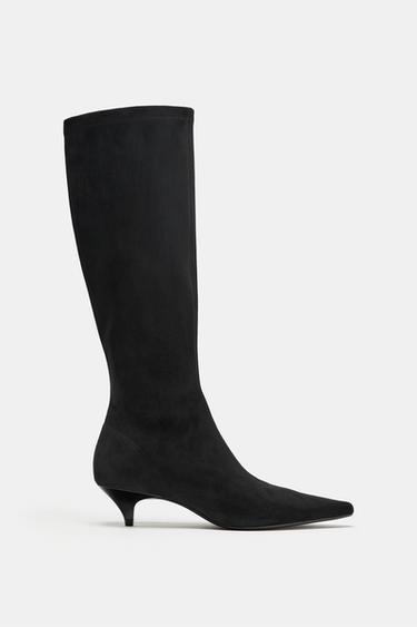 Zara STRETCH KITTEN-HEEL BOOTS - Black - Image 0