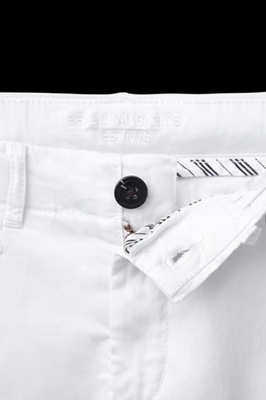 Zara BASIC SLIM FIT CHINO SHORTS - White