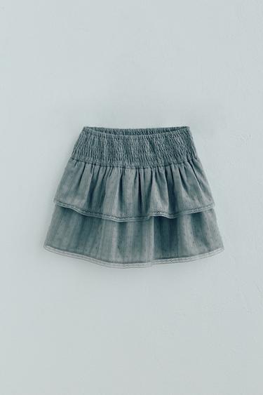 SAIA-CALÇÃO BERMUDA COM FOLHOS E RENDA - Cinzento-antracito da Zara