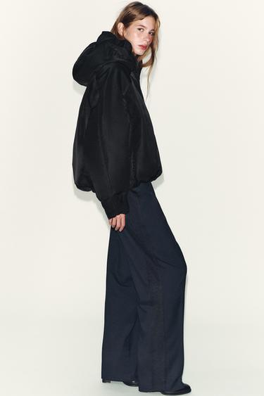 WATER-REPELLENT WINDPROOF PUFFER JACKET WITH HOODIE - Black by Zara