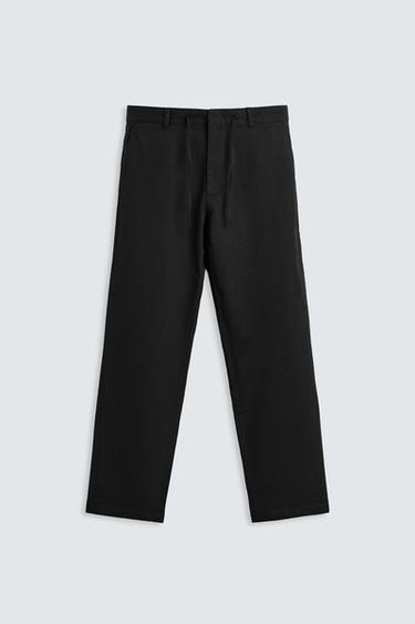 Zara TEXTURED STRAIGHT FIT PANTS - Black