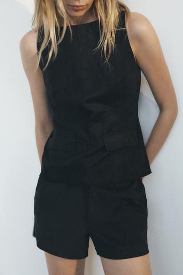 FAUX SUEDE TOP - Black by Zara