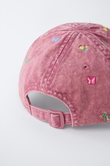 WASHED-EFFECT CAP WITH EMBROIDERED FLOWERS - Mauve by Zara