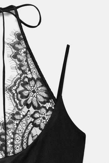 HALTER BODYSUIT WITH LACE TRIM - Black by Zara - Image 6