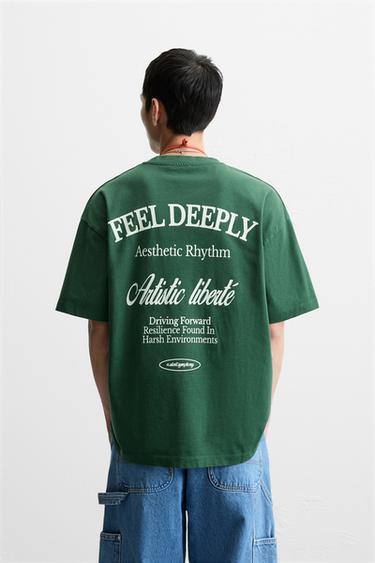 SLOGAN PRINT T-SHIRT - Green by Zara