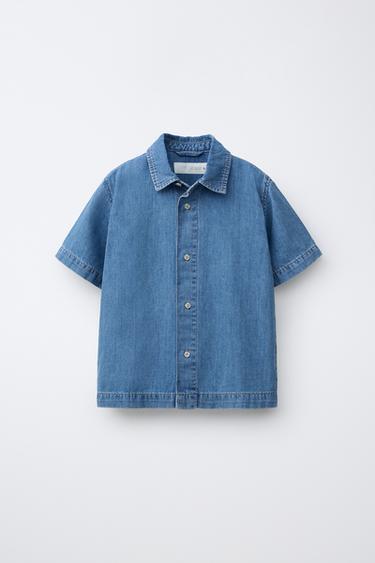 Zara 棉麻牛仔襯衫 - 藍色 - 圖片 0