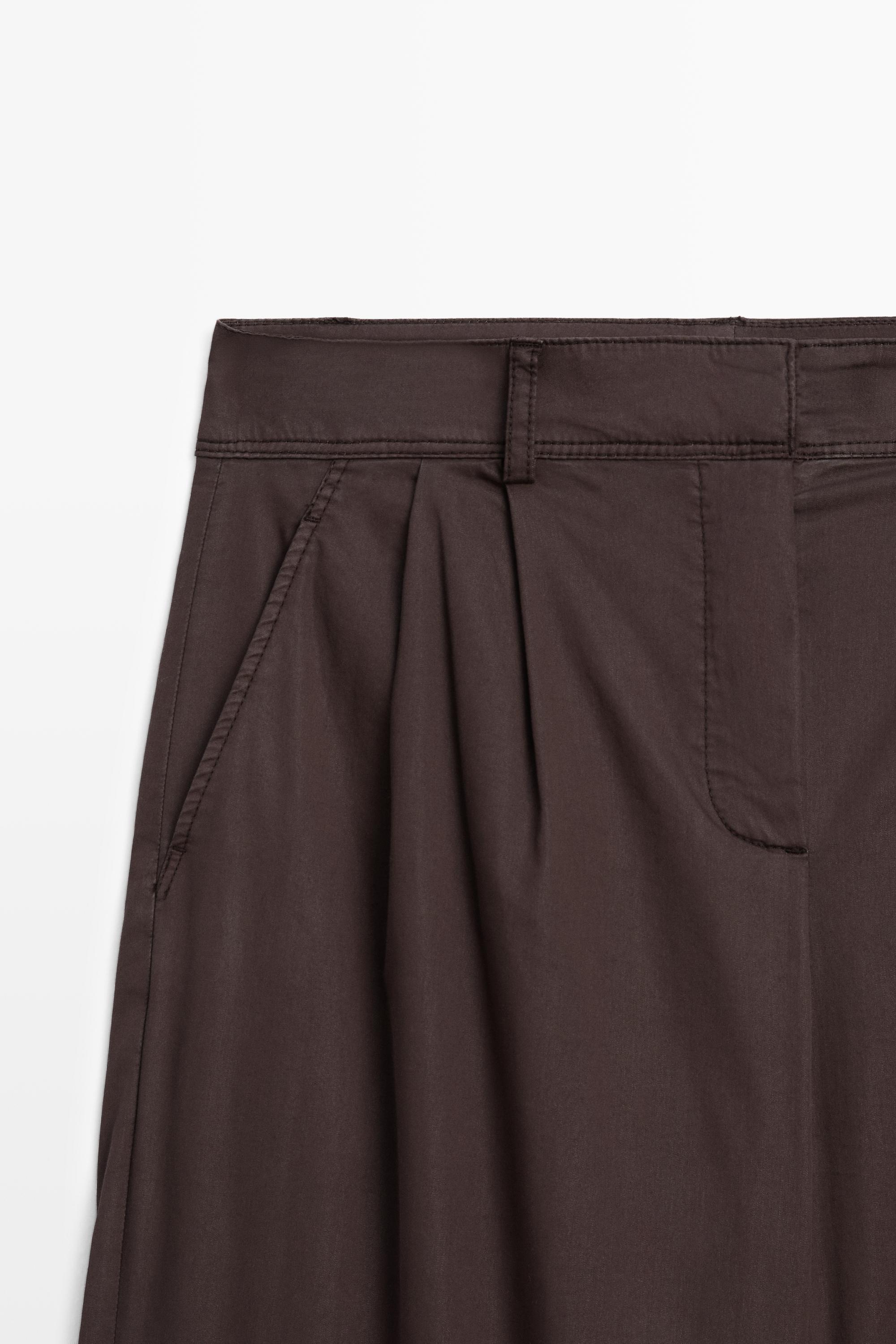 Pantalon à pinces en popeline de coton mélangé