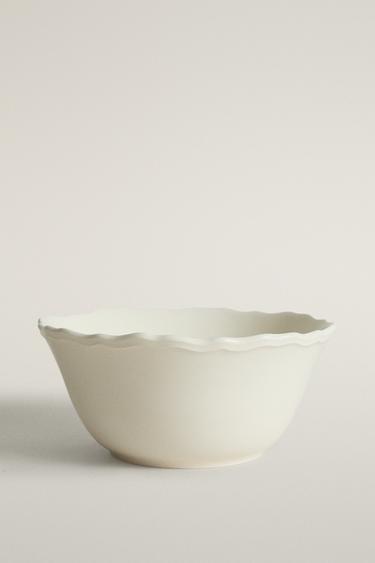 EARTHENWARE SALAD BOWL WITH RAISED-DESIGN EDGE - Ecru by Zara - Image 0